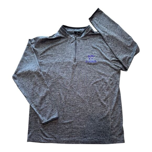 K State Athletic Popover 1/4 Zip Mock Polo Gray Logo Top Sz Large - Picture 2 of 7